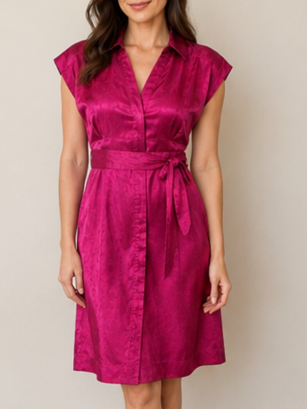 100% Silk INC International Concepts Button Front Shirt Dress 8 Like New!